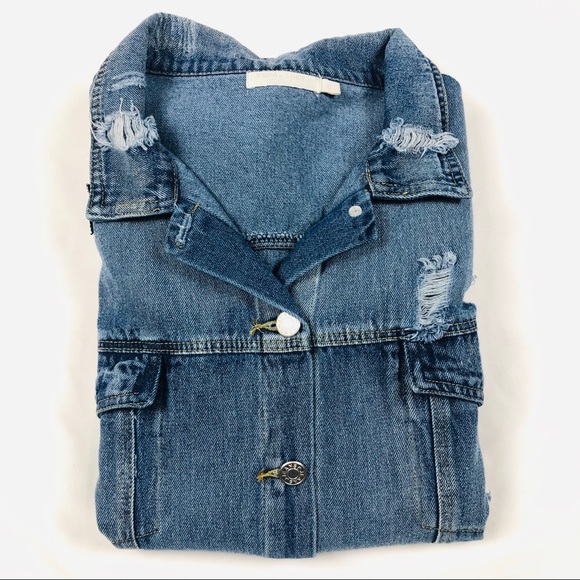 Women’s Distressed Floral Appliqués Denim Jacket L - Picture 16 of 16